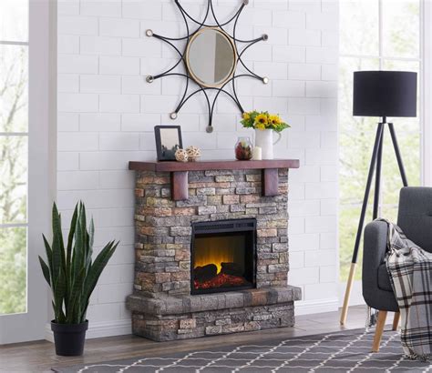 Bold Flame 40 inch Faux Stone Electric Fireplace in Brown - Fireplacess.com