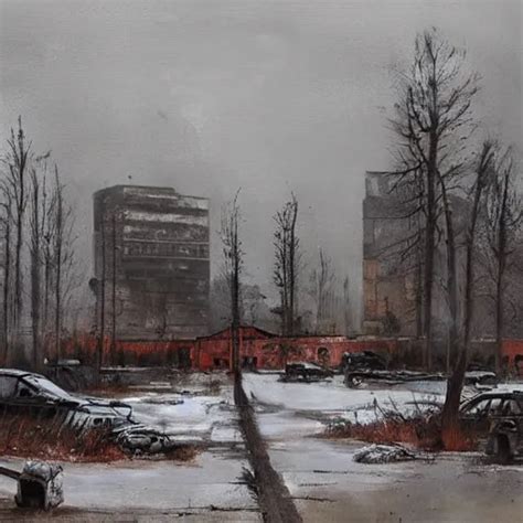 Painting By Jakub Rozalski Of Post Abandoned Soviet Stable Diffusion