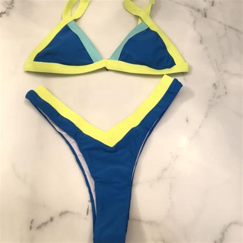 NEW Womens Triangle Colorblock Bikini Set One One Depop