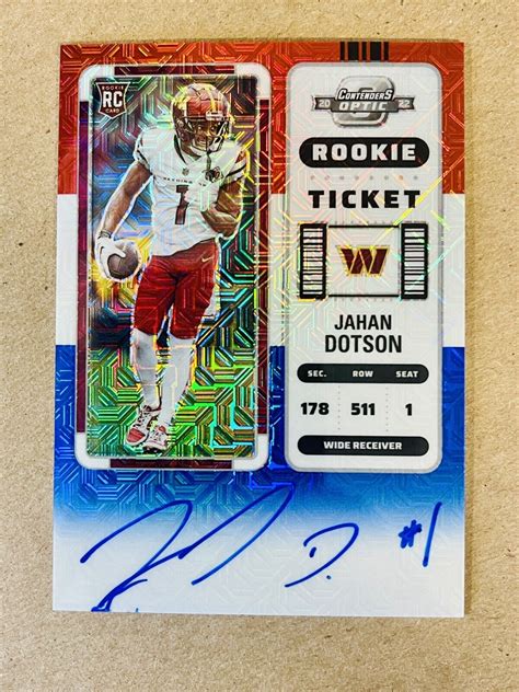 Jahan Dotson 2022 Panini Optic Contenders Red White Blue Prizm Auto RC