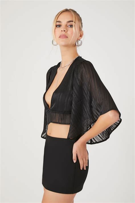 Plunging Kimono Sleeve Crop Top Forever Us