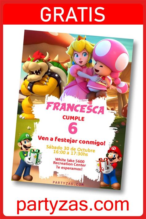 Gratis Invitaci N Princesa Peach Y Mario Bros Invitaciones De Mario