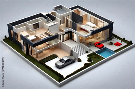 modern house plan 3d view, Modern Interior Design Floor Plan 3d Render ...