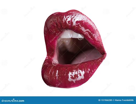 Sensual Glossy Lips Beautiful Shiny Lipstick Female Cosmetics Open Mouth Isolated Style Icon