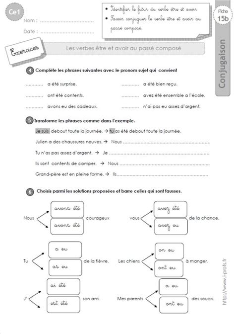 Exercice Le Passé Composé Ce1 Passé Composé Avec Auxiliaire Avoir Passé Composé Voici