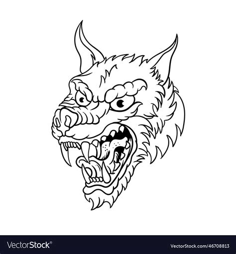 Hand Drawn Of Cartoon Wolf Leader Outline Vector Image