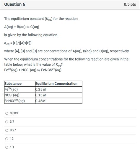 The Equilibrium Constant Keq For The Reaction