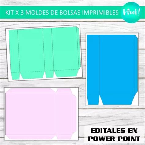 Kit X3 Moldes Digital Imprimible Bolsita Golosinera Editable Cuotas