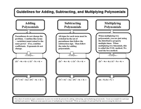 Graphic Organizer Adding Subtracting And Multiplying Poly Pdf