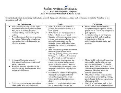 Allied Professionals Within The U S Justice System Cj Module Six