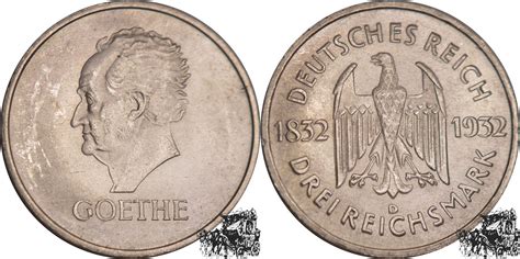 Deutschland 3 Mark 1932 D Goethe F Stplfr MA Shops