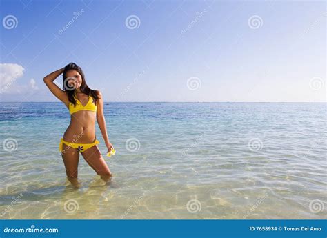 Polynesian Girl In A Yellow Bikini Stock Image Image Of Tropical Hot