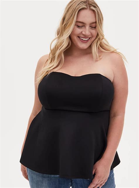 Plus Size Black Scuba Knit Strapless Sweetheart Peplum Top Torrid