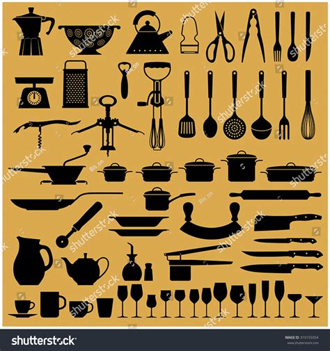 Kitchen Tool Collection Vector Silhouette Stock Vector Royalty Free 319155554 Shutterstock