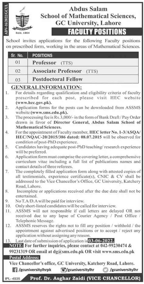 Gc University Lahore Jobs 2022