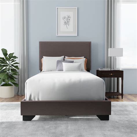 Willow Nailhead Trim Upholstered Twin Bed Charcoal Walmart