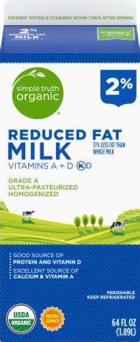 Simple Truth Organic Reduced Fat Milk Half Gallon Gal Fred Meyer