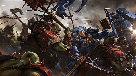 HD wallpaper: war painting, Warhammer, orcs, space marine, Marines ...