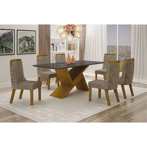 Conjunto Sala De Jantar Mesa X Cm Tampo Mdf Vidro Cadeiras