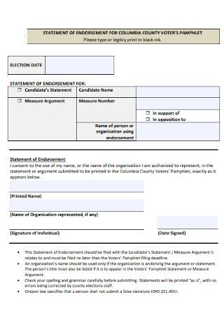 Sample Endorsement Statement Templates In Pdf Ms Word