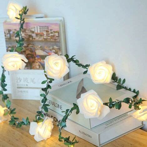 Rose Guirlande Lumineuse Aux Feuilles Vertes Ft Led Blanc Chaud