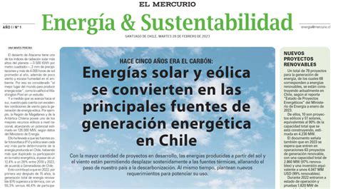 Generadoras De Chile Energías Solar Y Eólica Se Convierten En Las Principales Fuentes De