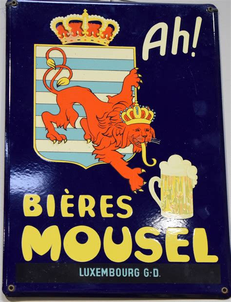 BiÈre Plaque émaillée Ah Bières Mousel Luxembourg G D Figurant Le Blason De La Ville