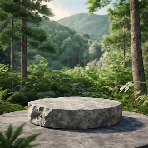 Stone Podium On Rock Platform 3d Illustration Grey Rock Pedestal For A