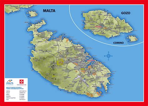 Grande detallado mapa elevación y turístico de Malta y Gozo con