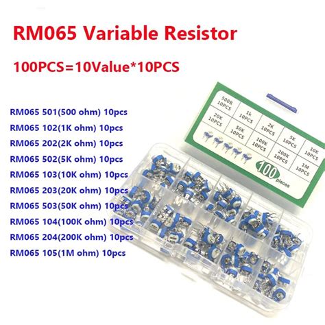 100Pcs Box RM065 Variable Resistor Carbon Film Horizontal Trimpot