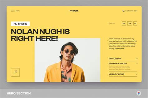 Nugh Personal Portfolio Hero Section Figma Template Design Templates