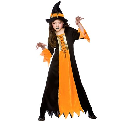 Girls Cauldron Witch Halloween Costume For Fancy Dress Childrens Kids