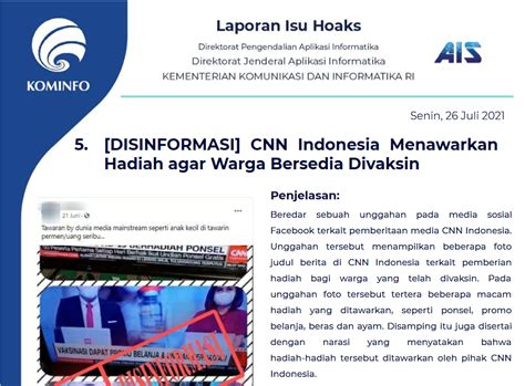 Daftar Isu Hoaks Disinformasi 26 Juli 2021 PPID Diskominfo Jateng