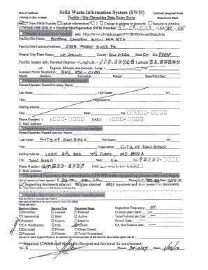 Fillable Online Www2 Calrecycle Ca SWIS Data Entry Form With Supporting