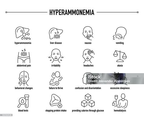 Hyperammonemia Symptoms Diagnostic And Treatment Vector Icon Set Stock ...