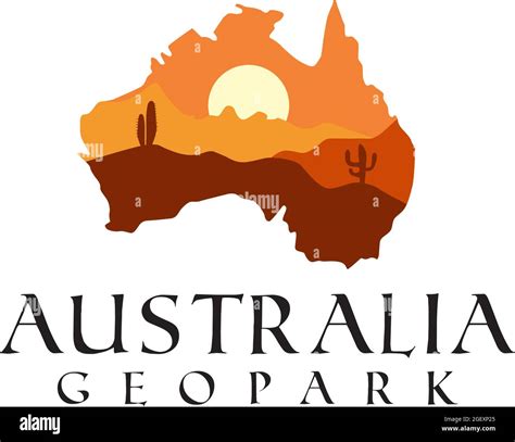 Australia map sunset landscape background cactus mountain vector logo design Stock Vector Image ...