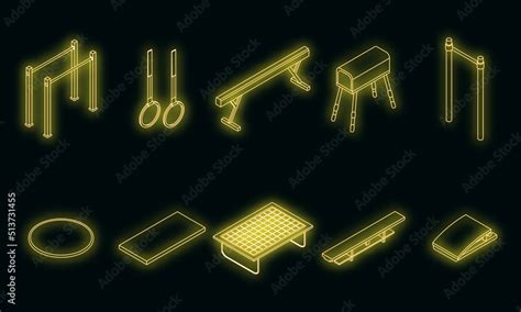 Gymnastics equipment icons set. Isometric set of gymnastics equipment ...