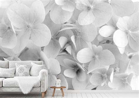 Murale En Papier Peint Fleurs D Hortensia Noir Et Blanc Muralunique