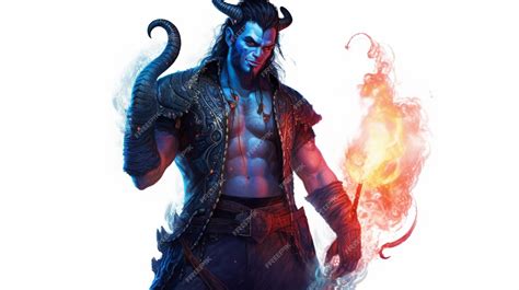 Premium AI Image | Blue Tiefling blue skin and blue horns black hair ...