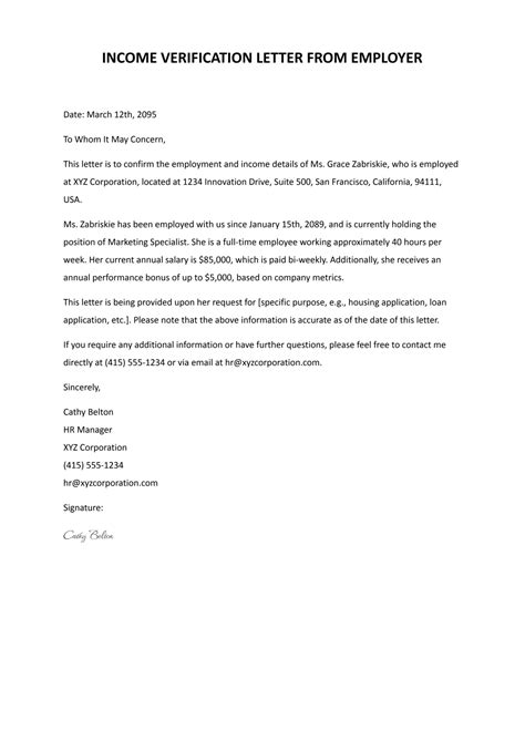 Income Verification Letter From Employer - Google Docs | Word - Highfile