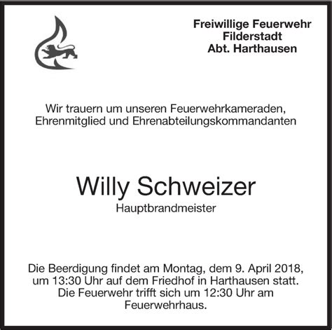 Traueranzeigen Von Willy Schweizer Stuttgart Gedenkt De