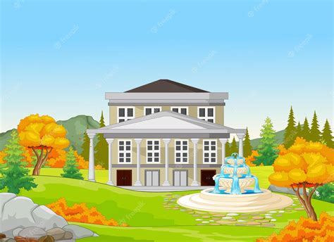 Premium Vector | Illustration of big house with landscape background