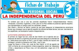 La Independencia del Perú para Tercero de Primaria Fichas de Trabajo