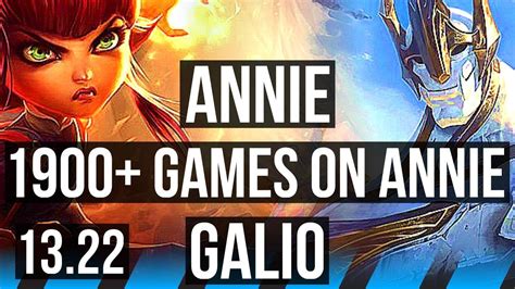 ANNIE Vs GALIO MID 1900 Games 1 0M Mastery Comeback KR Master