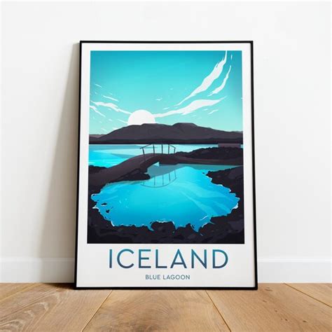 Iceland Travel Poster Blue Lagoon Reykjavik Print Vintage Etsy