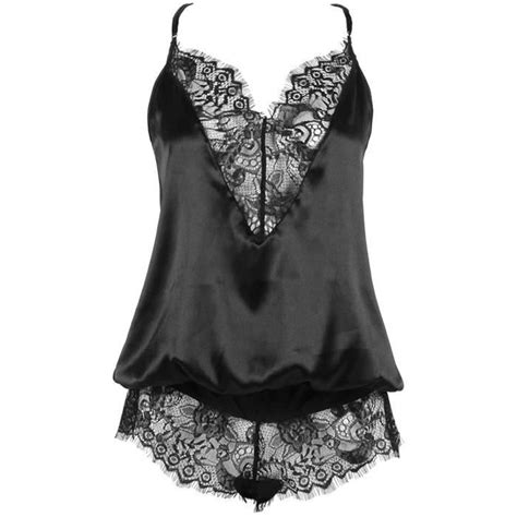 Lingerie Femme Erothique Pyjama Chemise De Nuit Satin Soie Nuisette Noir M Noir