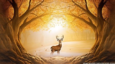 Golden Deer And Trees In A 3d Modern Canvas Art Mural Wallpaper ...