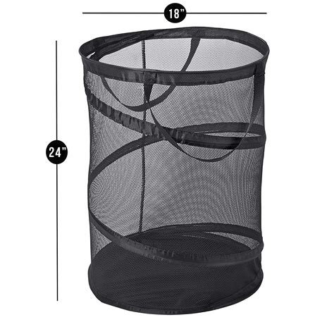 Smart Design Pop Up Spiral Laundry Hamper Bag Mesh Black