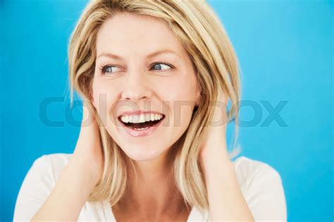 Babe In Blue Studio Stock Image Colourbox