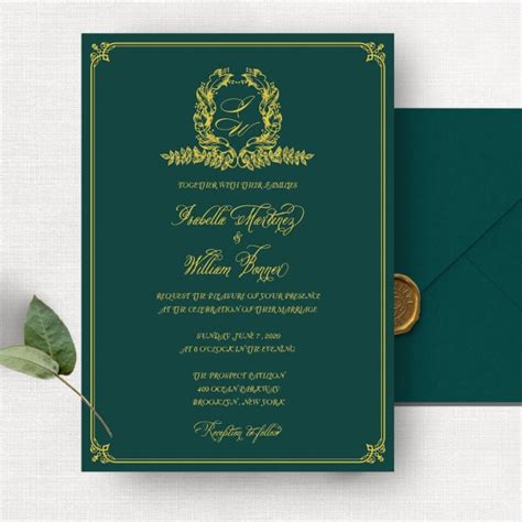 Emerald Green And Gold Royal Wedding Invitation WS139 Green Wedding